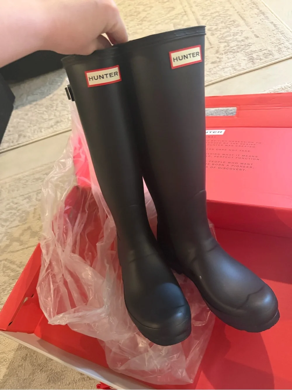 Hunter Red Gift Box with Black Boots Inside